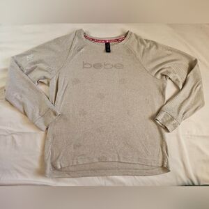 Bebe Womens Silver & Heart Embellished Lightweight Long Sleeve Pajama Top Sz 1X.